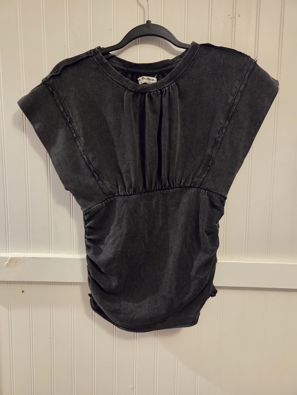 We The Free Washed Black Sleeveless Tunic with Gathered Waist